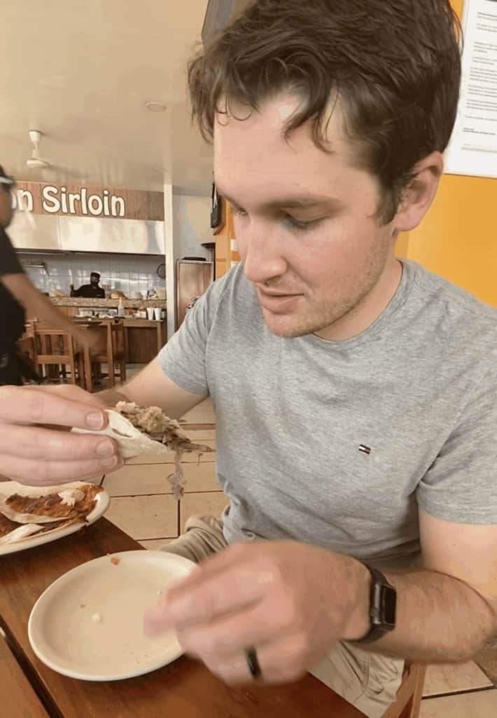 matthew eating tacos don sirloin mexican restaurant playa del carmen