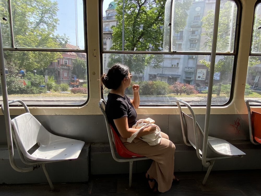 Ashley On Tram Going To City Center
